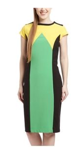 Yellow, Green, & Black ColorBlock Cap-Sleeve Dress